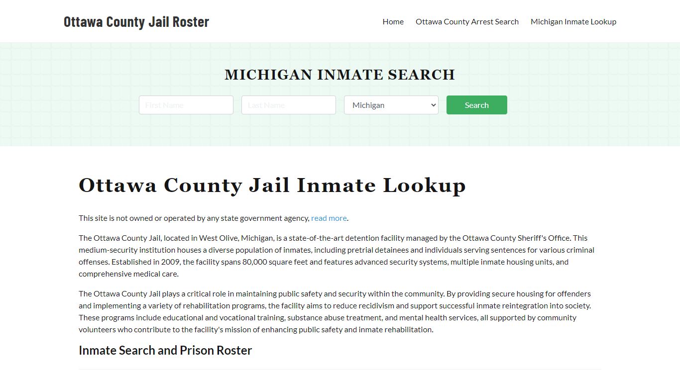 Ottawa County Jail Roster Lookup, MI, Inmate Search