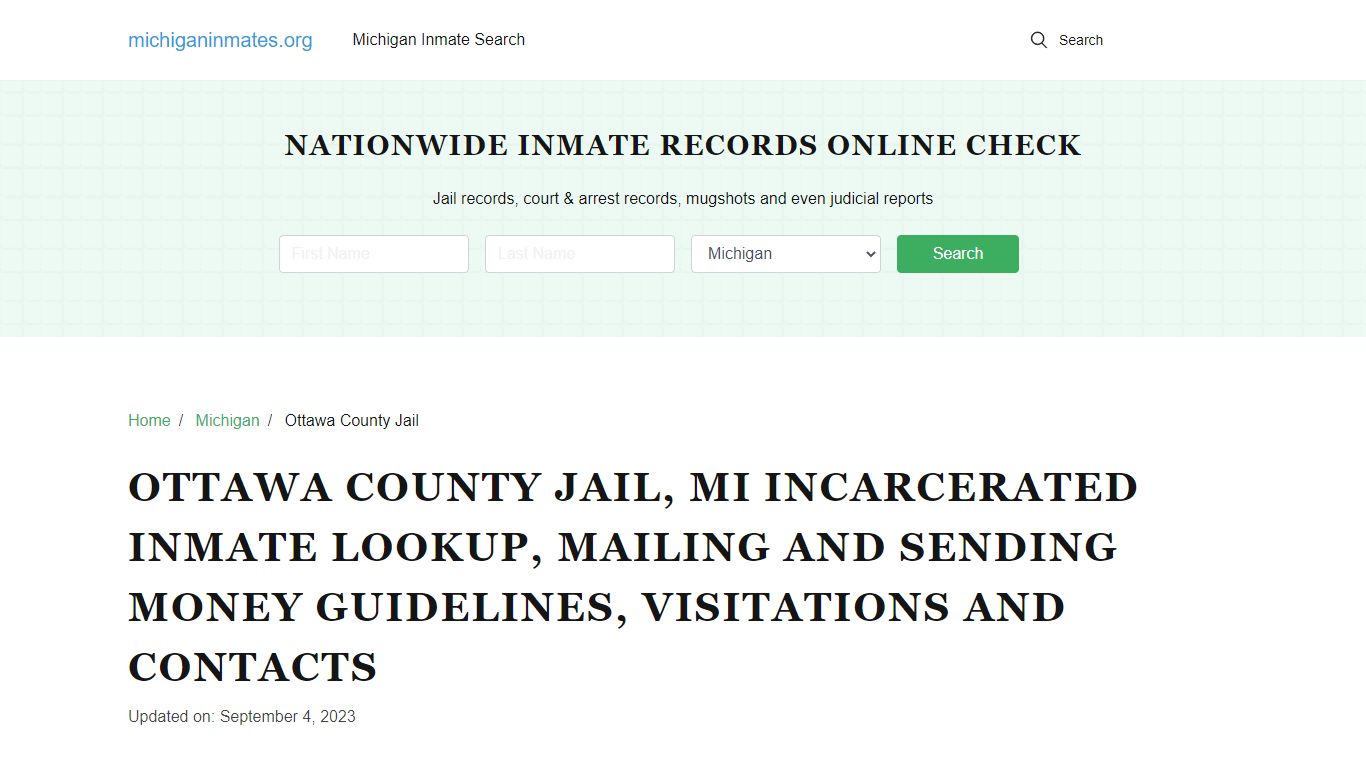 Ottawa County Jail, MI: Offender Locator, Visitation & Contact Info